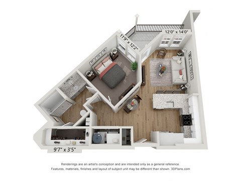 a 1 bedroom floor plan with a bathroom and a living room